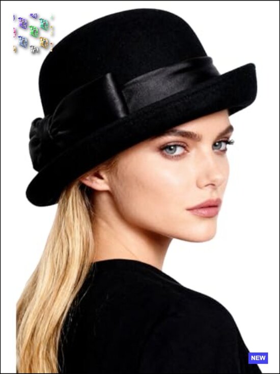 Wool Felt Cloche Hat with Bow Formal Elegant Church Tea Party Dress Cocktail main image 5